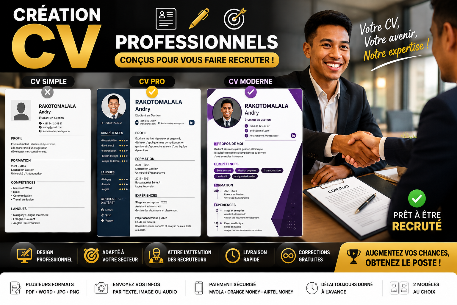 Un CV carrément soigné, professionnel, prêt à être recruté.